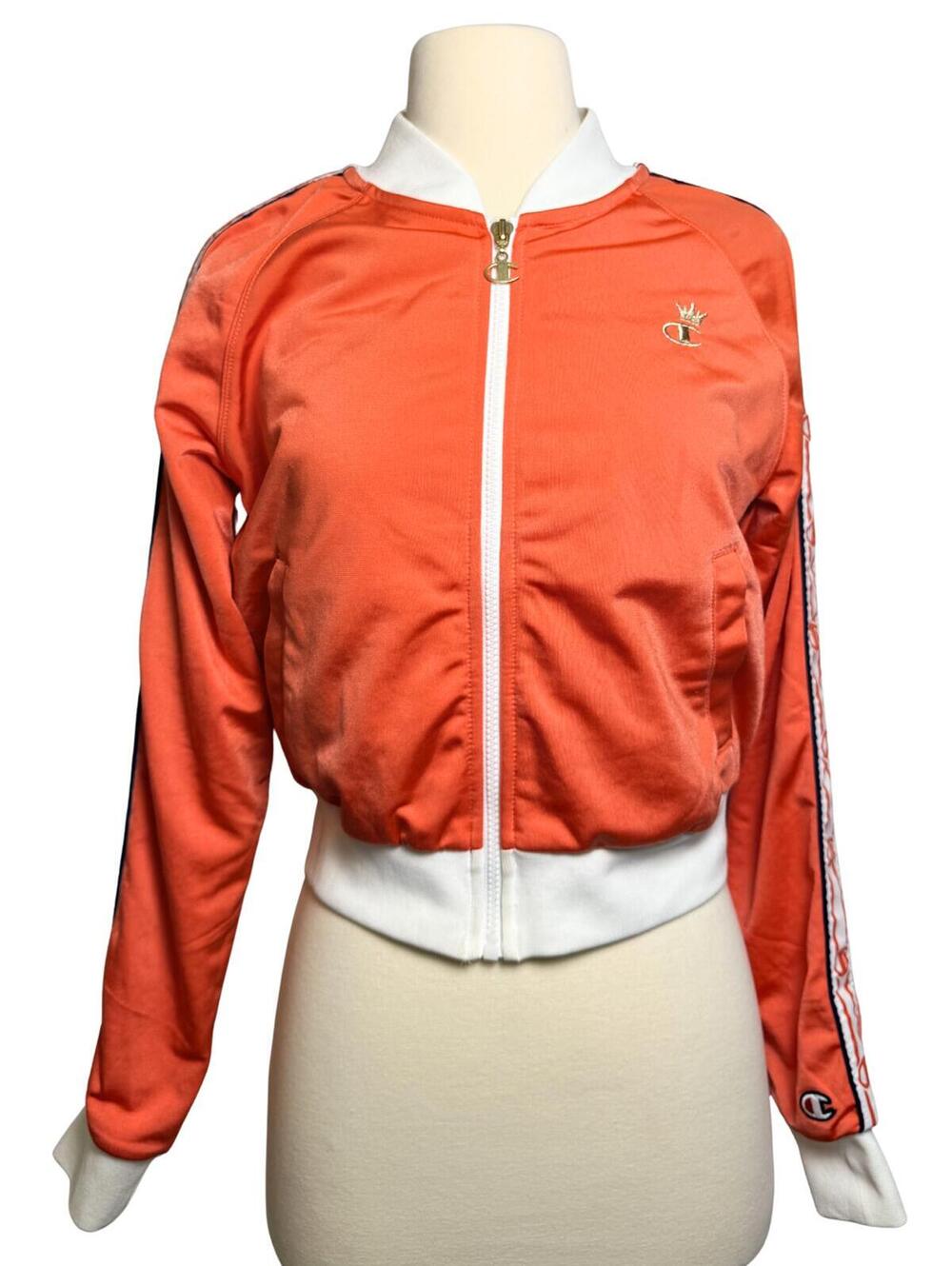 Champion Crown Logo Track Jacket Coral Orange Full Zip Y2K Athletic Jacket Small